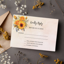 Tournesols floraux automne mariage rustique RSVP