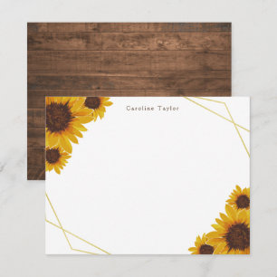 Carte De Correspondance Tournesols rustiques Or Géométrique Bois Personnal