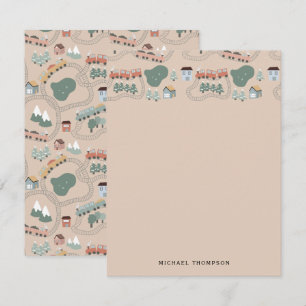 Carte De Correspondance Trains colorés mignons sur les rails de train Moti