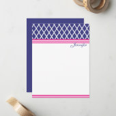Carte De Correspondance treillis Preppy Navy (Devant/Arrière en situation)