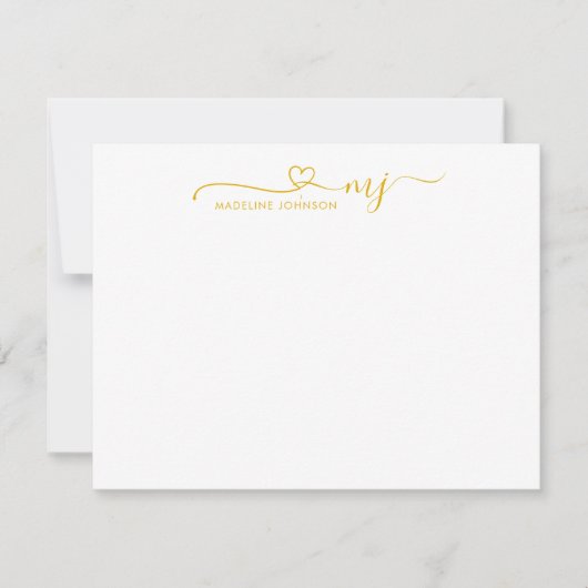 Carte De Correspondance Trendy Mustard Jaune Coeur Nom du script Monogramm (Devant)