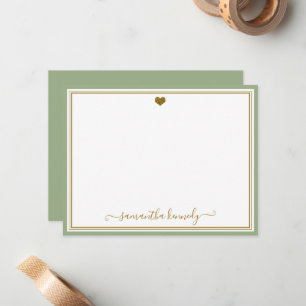 Carte De Correspondance Trendy Vert Sauge Et Cœur Personnalisé Or