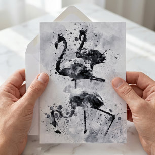 Carte De Correspondance Trois flamants rose et blanc aquarelle