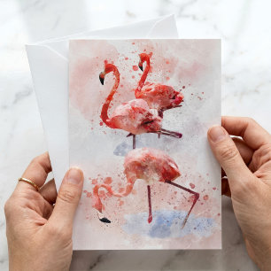 Carte De Correspondance Trois flamants roses en impression d'art à l'aquar