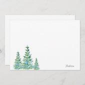 Carte De Correspondance Trois Pins Aquarelle Bleu Vert (Devant / Derrière)