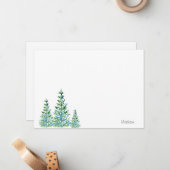 Carte De Correspondance Trois pins d'aquarelle bleu vert (Devant/Arrière en situation)