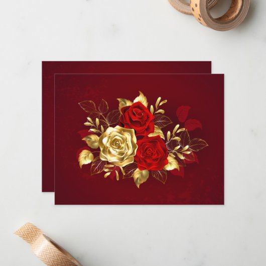 Carte De Correspondance Trois Roses de bijoux (Devant/Arrière en situation)