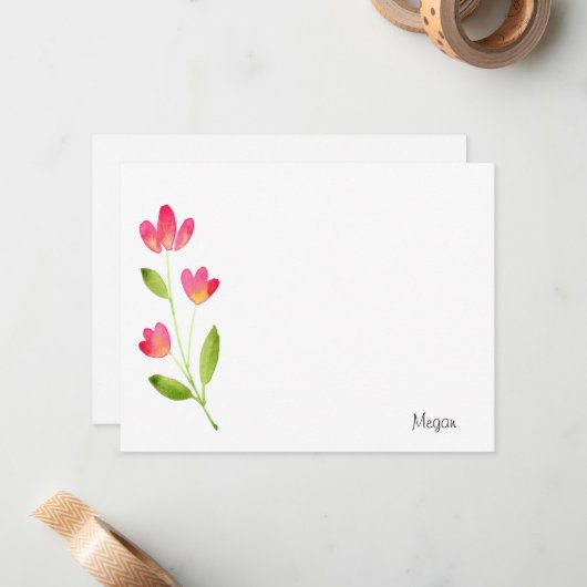 Carte De Correspondance Trois tiges d'aquarelle rose corail (Devant/Arrière en situation)