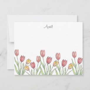 Carte De Correspondance Trois Tulipes crayon couleur, stylo et encre Note
