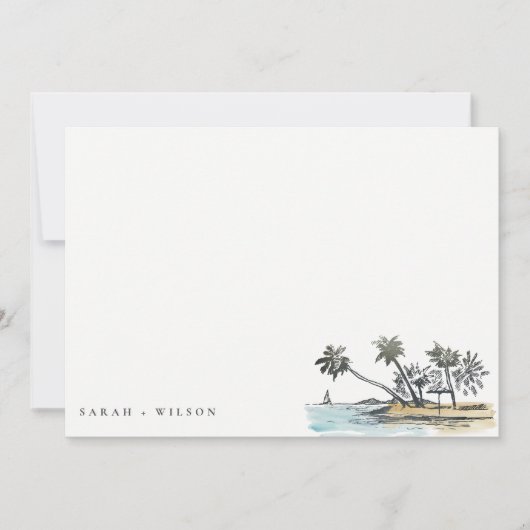 Carte De Correspondance Tropical Beach Palm Tree Sketch Mariage d'aquarell (Devant)