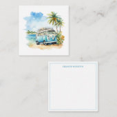 Carte De Correspondance Tropical Island Retro Blue Bus (Devant / Derrière)