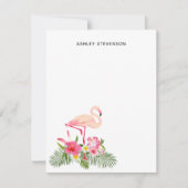 Carte De Correspondance Tropical Palm Feuilles Flamant rose rose Nom perso (Devant)