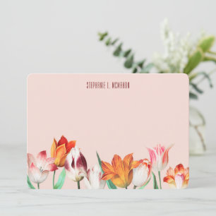 Carte De Correspondance Tulipes vintages illustrées en rose clair