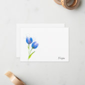 Carte De Correspondance Tulipes violettes bleues (Devant/Arrière en situation)