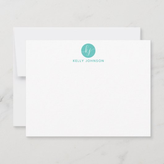 Carte De Correspondance Turquoise Aqua Script Monogramme Circle Modern Gir (Devant)