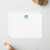 Carte De Correspondance Turquoise Aqua Script Monogramme Circle Modern Gir (Devant/Arrière en situation)