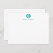 Carte De Correspondance Turquoise Aqua Script Monogramme Circle Modern Gir (Devant / Derrière)