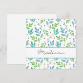 Carte De Correspondance Turquoise mixte, vert Feuille Motif d'aquarelle (Devant / Derrière)