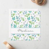 Carte De Correspondance Turquoise mixte, vert Feuille Motif d'aquarelle (Devant/Arrière en situation)