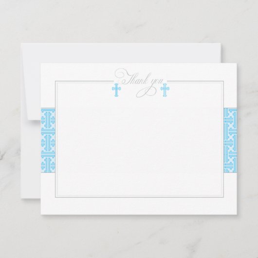 Carte De Correspondance Twin Blue Baptismal plat Merci note (Devant)