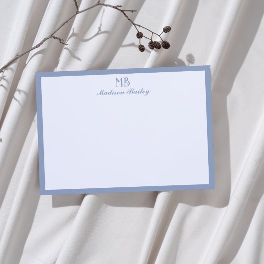 Carte De Correspondance Typographie décorative monogramme | Bleu poussiére