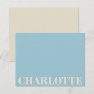 Carte De Correspondance Typographie Gras Nom Personnalisé Bleu Clair Crème