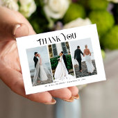 Carte De Correspondance Typographie moderne 3 photos mariage merci