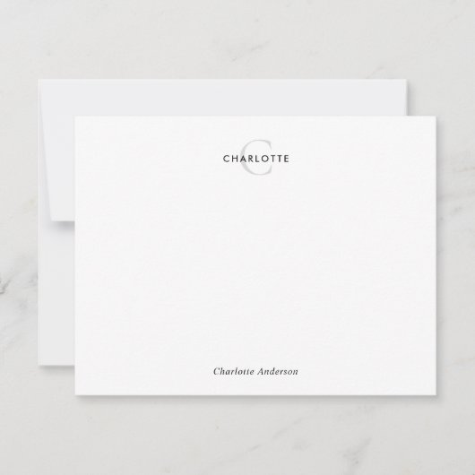 Carte De Correspondance Typographie simple moderne gris noir Monogramme (Devant)