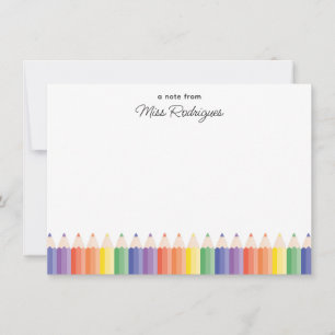 Carte De Correspondance Un mot de la part du professeur des crayons arc-en