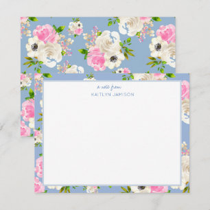 Carte De Correspondance Une note de Note florale Blue Rose