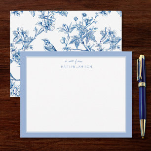 Carte De Correspondance Une note de Note florale de chinoiserie bleue