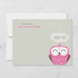 Carte De Correspondance Une petite note Merci Chouette rose heureuse