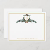 Carte De Correspondance Vacances Noël hiver Pinecone Crest Monogramme (Devant / Derrière)