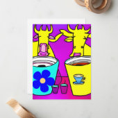 Carte De Correspondance Vaches buvant le matin Café (Devant/Arrière en situation)