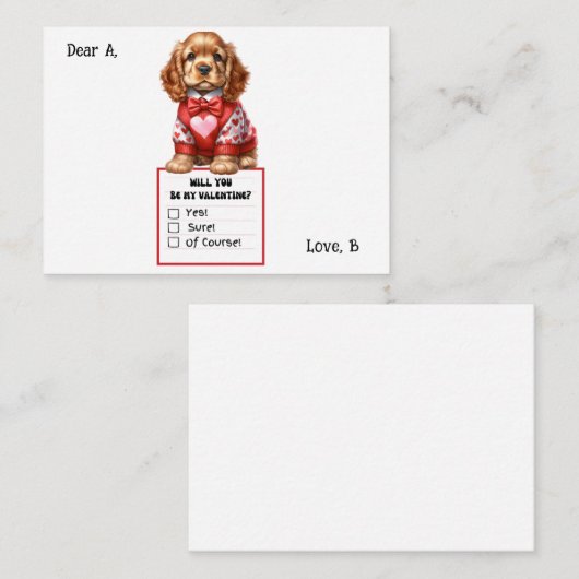 Carte De Correspondance Valentin personnalisable de chiot Cocker Spaniel (Devant / Derrière)