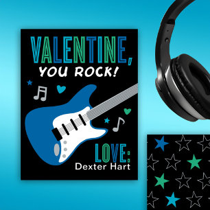Carte De Correspondance Valentine You Rock Guitare Bleue Enfants Saint-Val