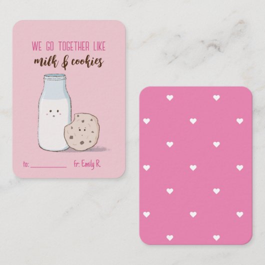 Carte De Correspondance Valentines de classe Lait et cookies (Devant / Derrière)