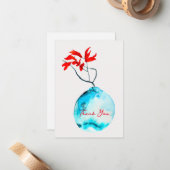 Carte De Correspondance Vase bleu Ikebana aquarelle (Devant/Arrière en situation)