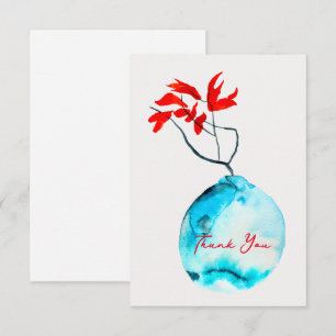 Carte De Correspondance Vase bleu Ikebana aquarelle