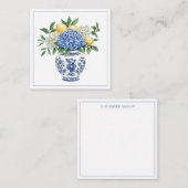 Carte De Correspondance Vase Chinoiserie Bleu et Blanc avec hydrangées (Devant / Derrière)