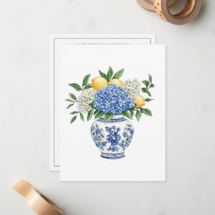 Carte De Correspondance Vase Chinoiserie Bleu et Blanc avec hydrangées