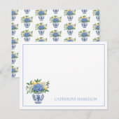 Carte De Correspondance Vase Chinoiserie Bleu et Blanc avec hydrangées (Devant / Derrière)