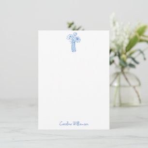 Carte De Correspondance Vase Floral Bleu Ligne Art Doodle Nom Personnalisé