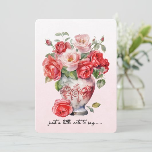 Carte De Correspondance Vase of Red Roses Note Card (Debout devant)