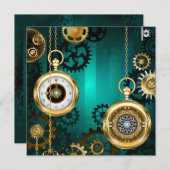 Carte De Correspondance Veille bijoux Steampunk sur un Arrière - plan vert (Devant / Derrière)