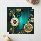 Carte De Correspondance Veille bijoux Steampunk sur un Arrière - plan vert (Devant/Arrière en situation)