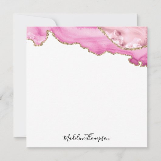Carte De Correspondance Velours Rose Magenta Or Agate Géode Écriture Carré (Devant)