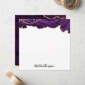 Carte De Correspondance Velvet Purple Gold Agate Géode Carré de script (Devant/Arrière en situation)