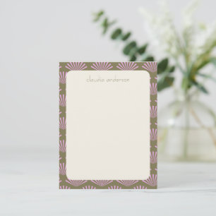 Carte De Correspondance Ventilateurs Art Déco en Olive et Lilac Nom person