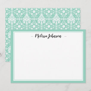 Carte De Correspondance Vert Damask Design français Personnalisé